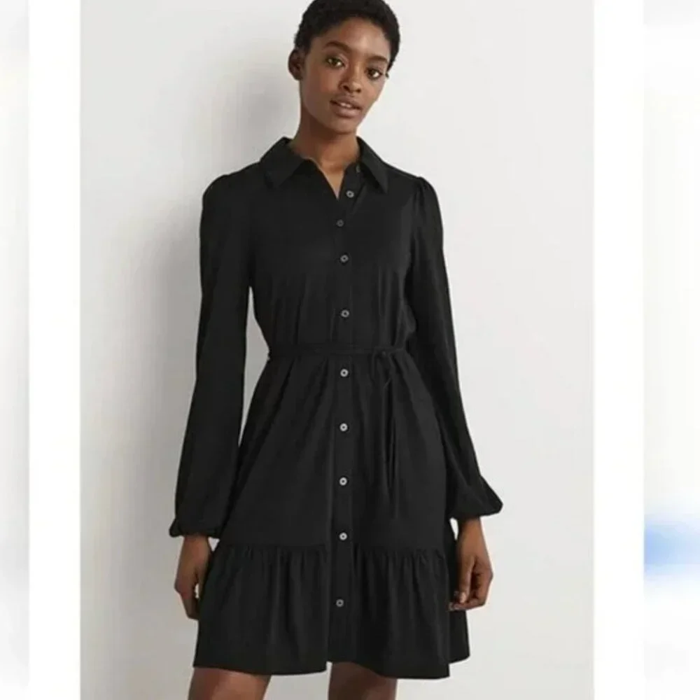 Boden Black Tiered Jersey Mini Shirt Dress Size 4R